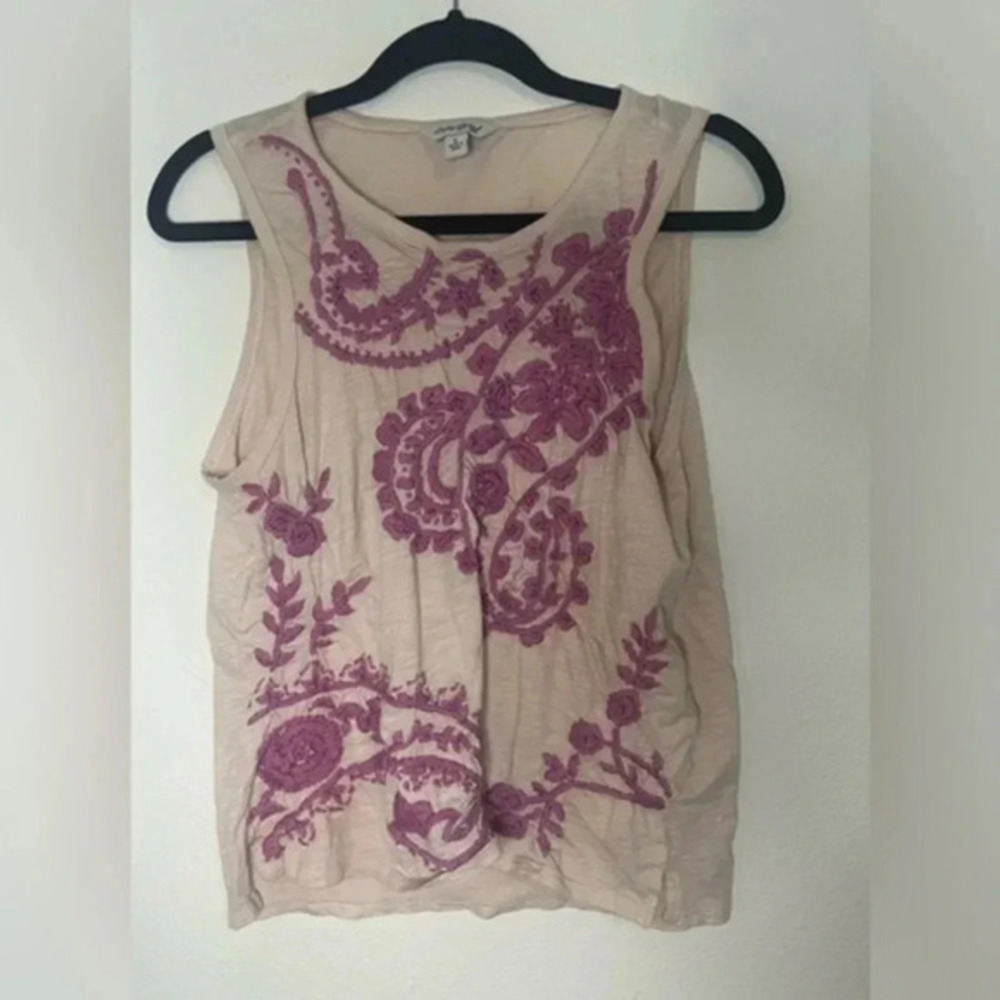 Floral Embroidered Sleeveless Top - Cream and Purple